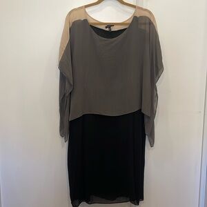 Eileen Fisher Modest Grey Black Silk Dress